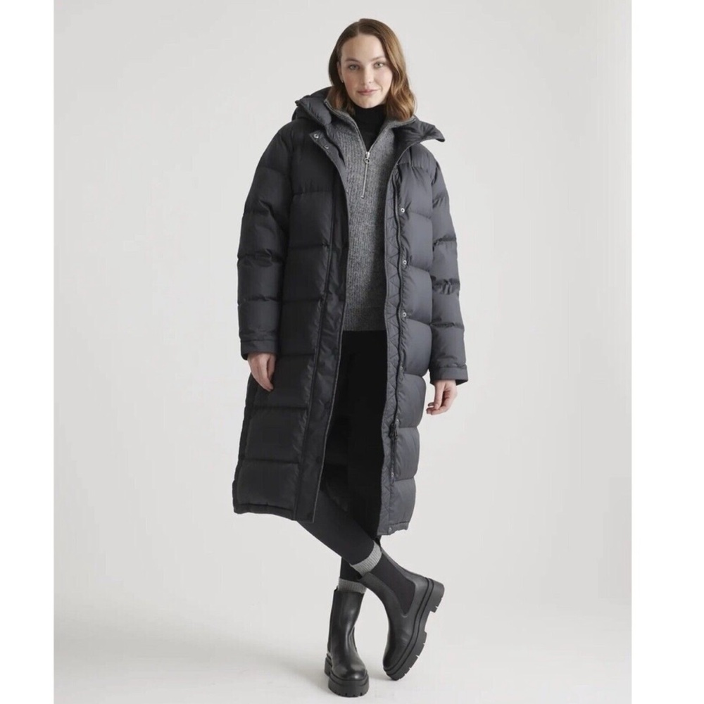 NWT Quince Responsible Down Long Puffer Jacket Black Sz L